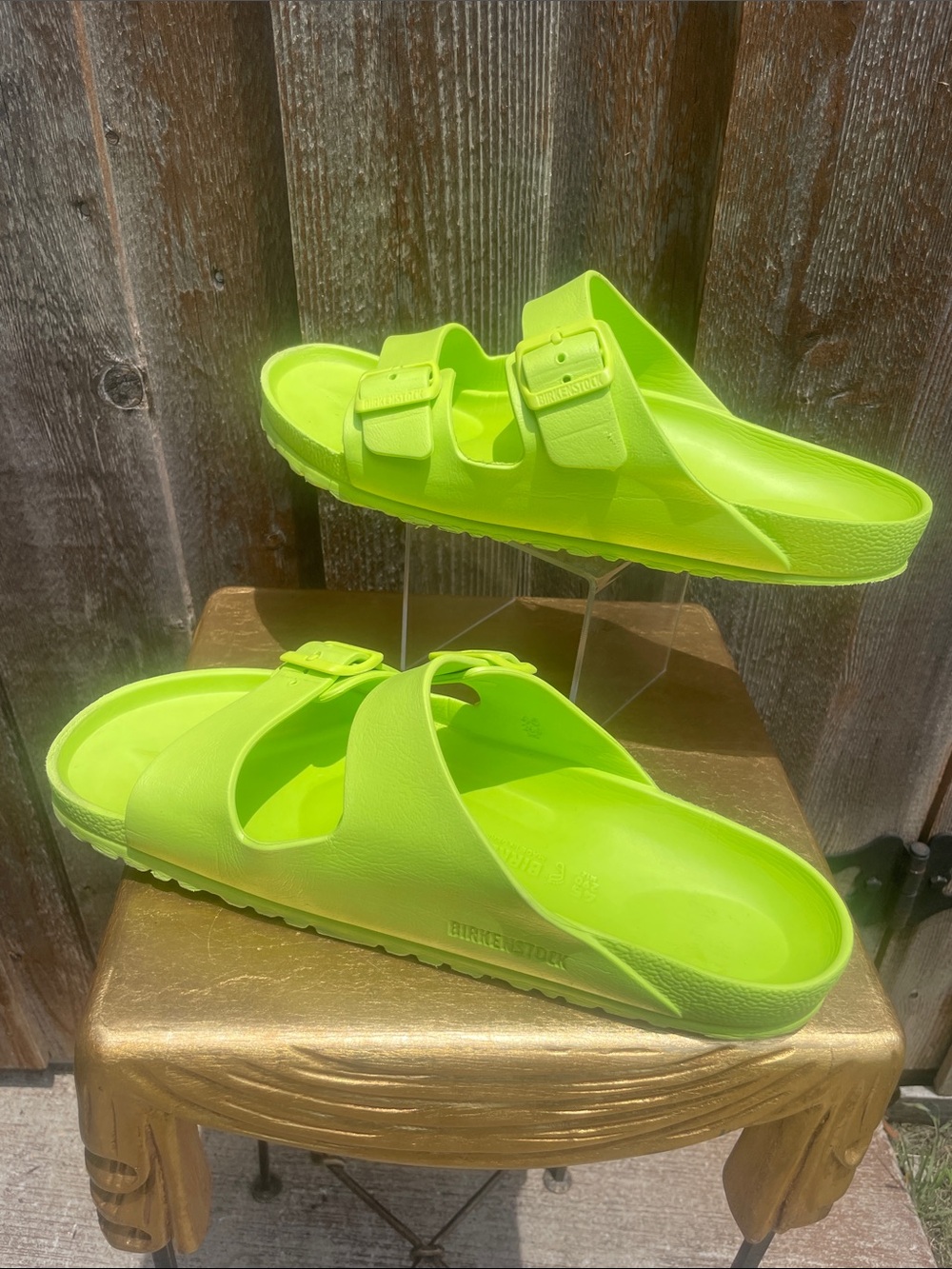 Mens Birkenstock Neon Green Slide Sandals with Buckle Straps - Picture 3 of 6